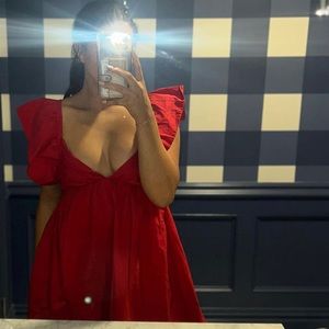 Red baby doll mini dress